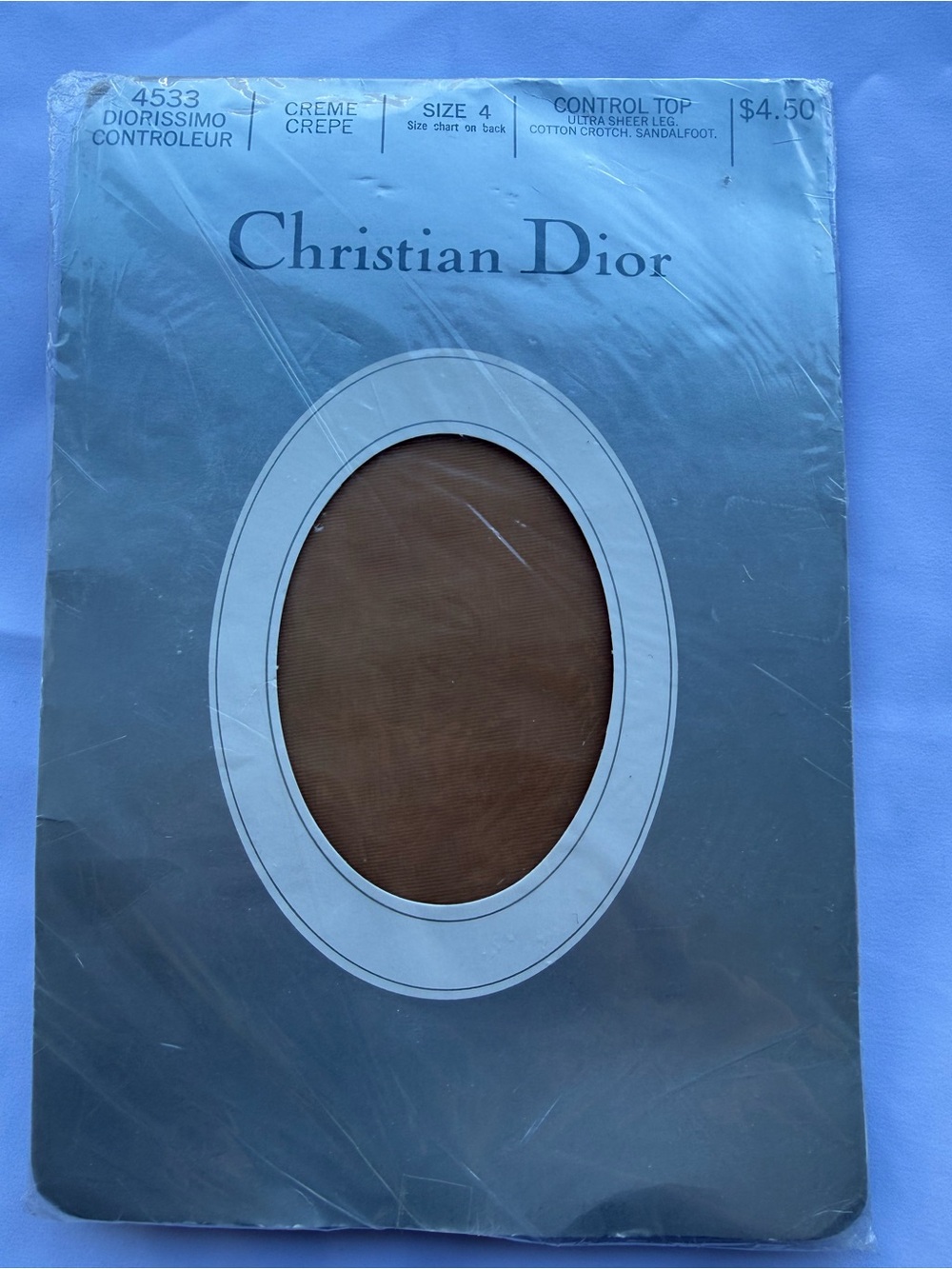 Vintage Christian Dior Diorissimo Control Top Pantyhose Size 4 Creme Crepe NIP